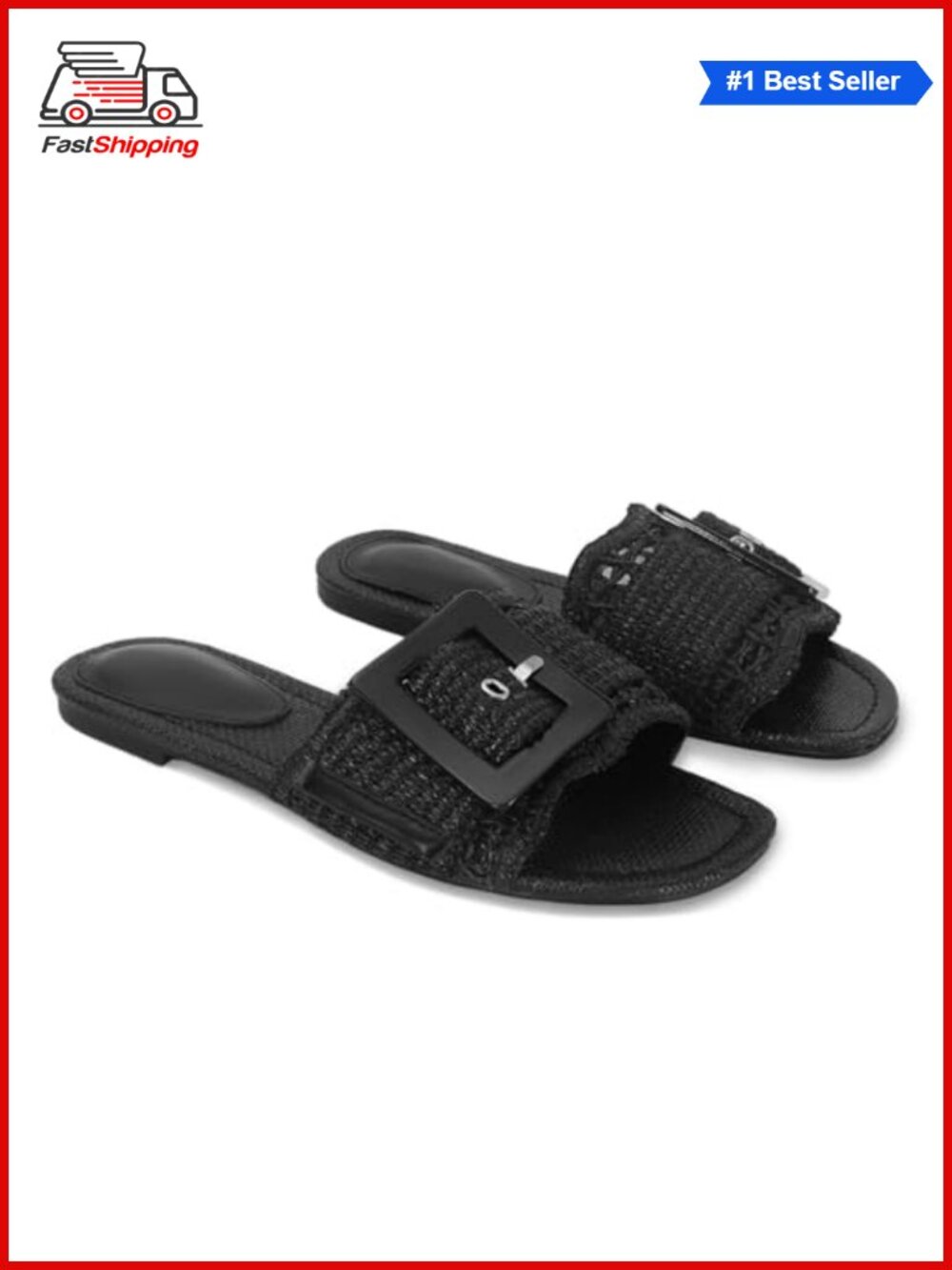 ✨ Raffia Sandals for Women Buckle Straw Flats Woven Braided Rattan Slides